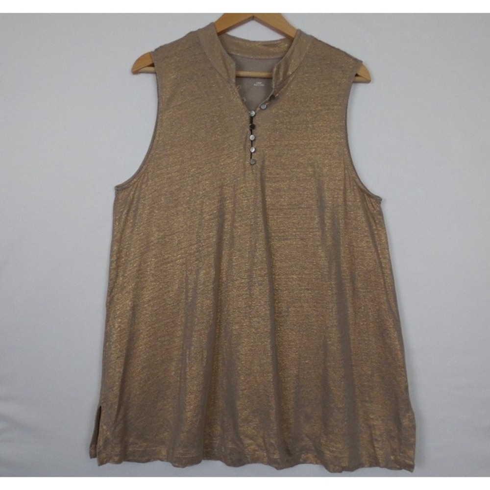 Soft Surroundings Women Linen Top SZ Large Gold Metallic Boho Lagenlook